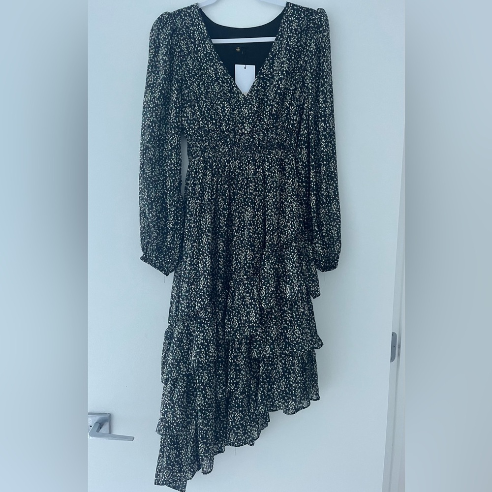 Perfect fall weather black dress with polkadot detail